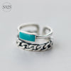 RETRO Real. 925 Sterling Silver Adjustable size Turquoise Stone Double Rows Multi-rows Ring GTLJ825