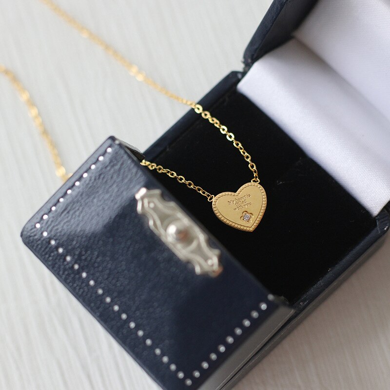 RHYSONG Love Peach Necklace My Heart Is Filled With You Small Clavicle Chain 316L Stainless Steel Gold-Plated Jewelry
