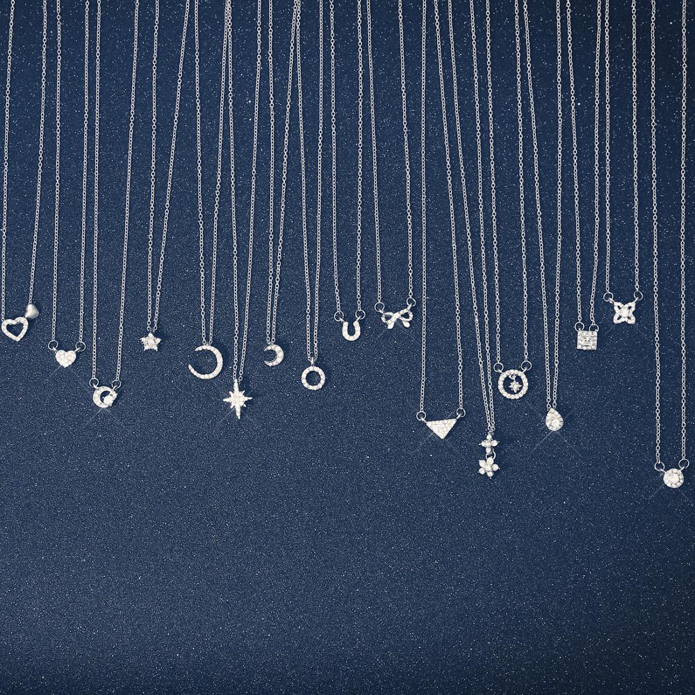 RINHOO Trendy Simple Flower Moon Star Heart Pendant Necklace For Women Girls Rhinestone Silver Color Choker Jewelry