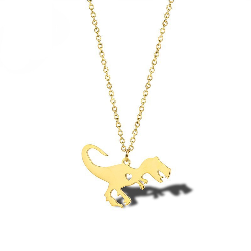 RIR Gold Dinosaur Necklace In Stainless Steel Animal Necklace Jurassic Dinosaur Pendant Necklaces