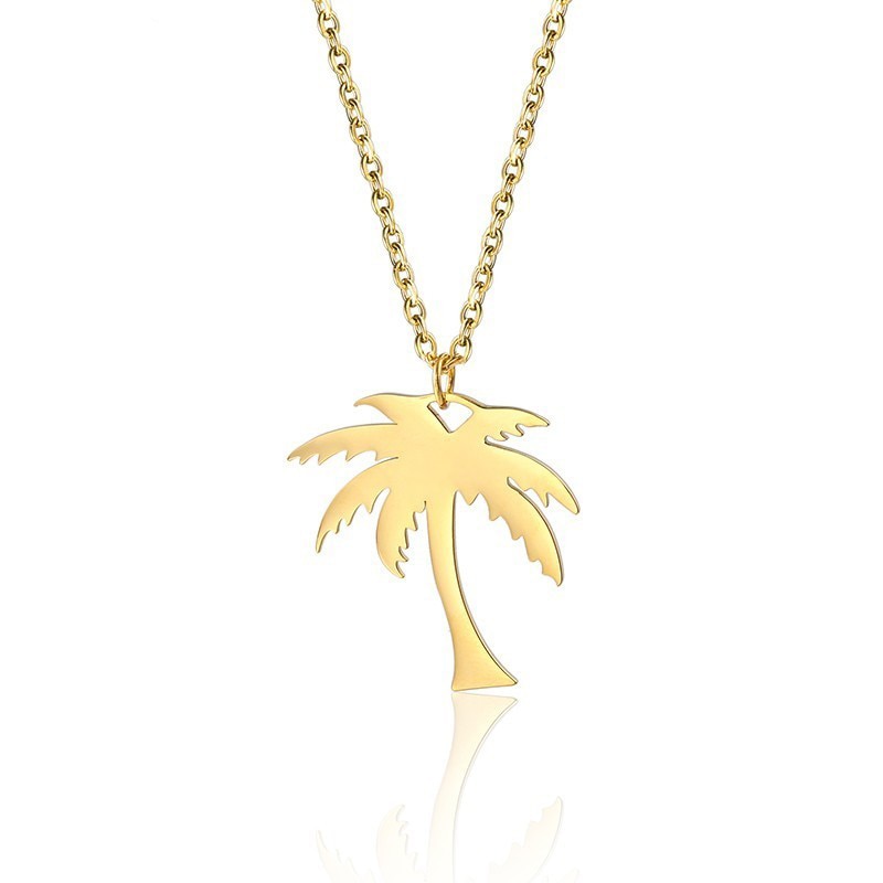 RIR Women Dainty Gold Palm Tree Necklace Stainless Steel Coconut Pendant Necklaces Minimalist Plant Jewelry