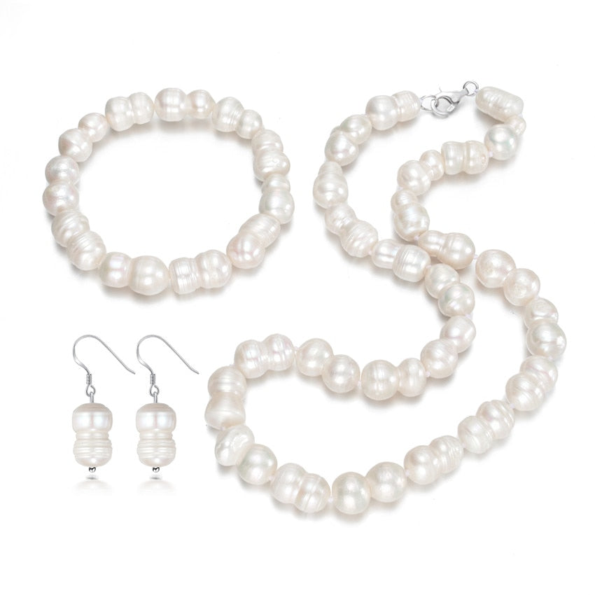 RNUEN 9-10mm gourd natural cultured pearl jewelry sets