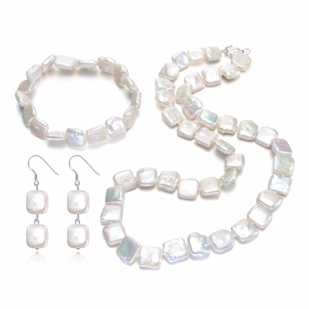 RNUEN Grade AA 11-12mm White Coin Natural Cultured Pearl Fine Jewelry Sets Design For Women