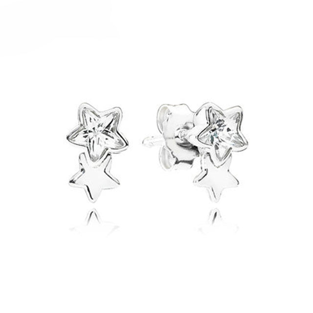 100% 925 Silver Zircon Star Stud Earrings Simple Heart-shaped Elegant Stud Earrings