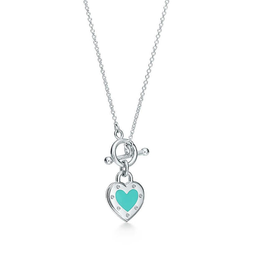 100% 925 Sterling Silver 1:1 Genuine Original Heart-shaped Green Pendant Necklace Charm Gift Women Clavicle Necklace TIFF