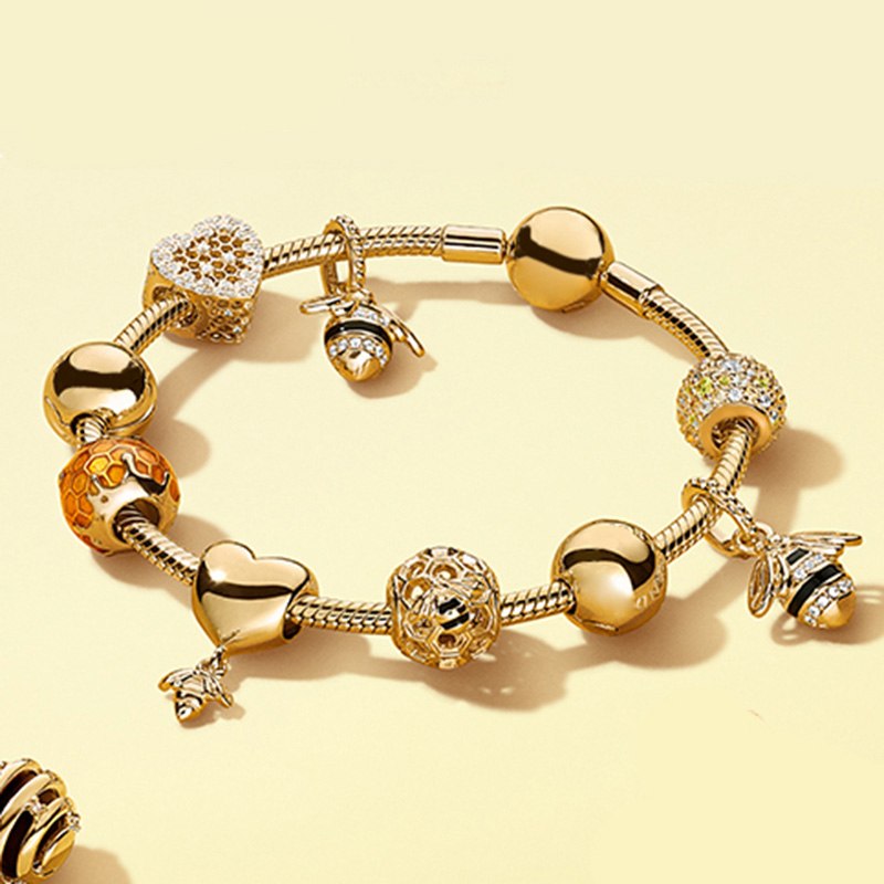 100% 925 Sterling Silver Brand New Bracelet Set Vibrant Bee & Love Hive Bracelet Set Personality Bracelet Set For Gifts