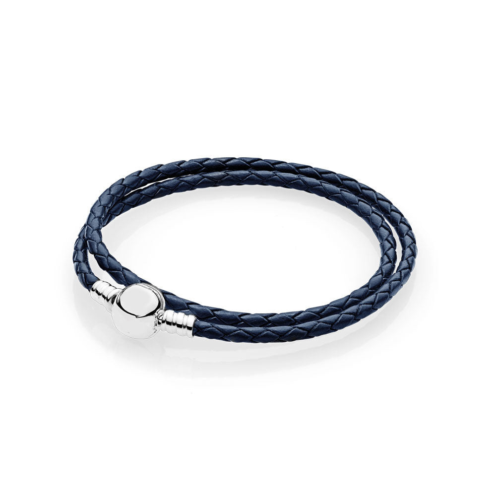 100%925 Sterling Silver Fashion Lovers Leather Double Loop Bracelet (Multi Color Choice) DIY Gift Jewelry Factory Direct