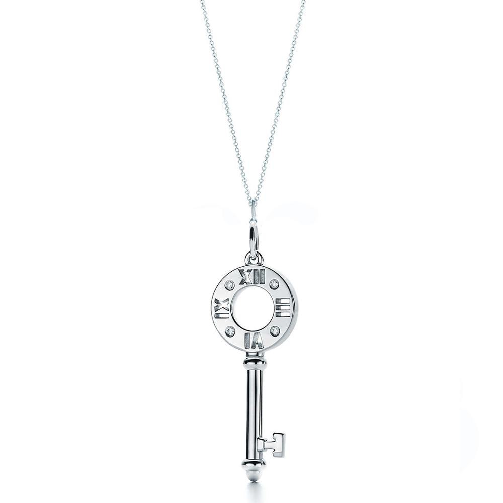 100% 925 Sterling Silver New Charm Hollow Clock Key Pendant Necklace (18K Gold, Rose Gold, Platinum Color Available)