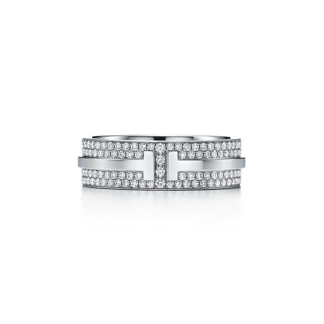 100% 925 Sterling Silver New Sparkling Cubic Zirconia T Lettering TIFF Ring (Platinum Color Rose Gold Selection) Ring