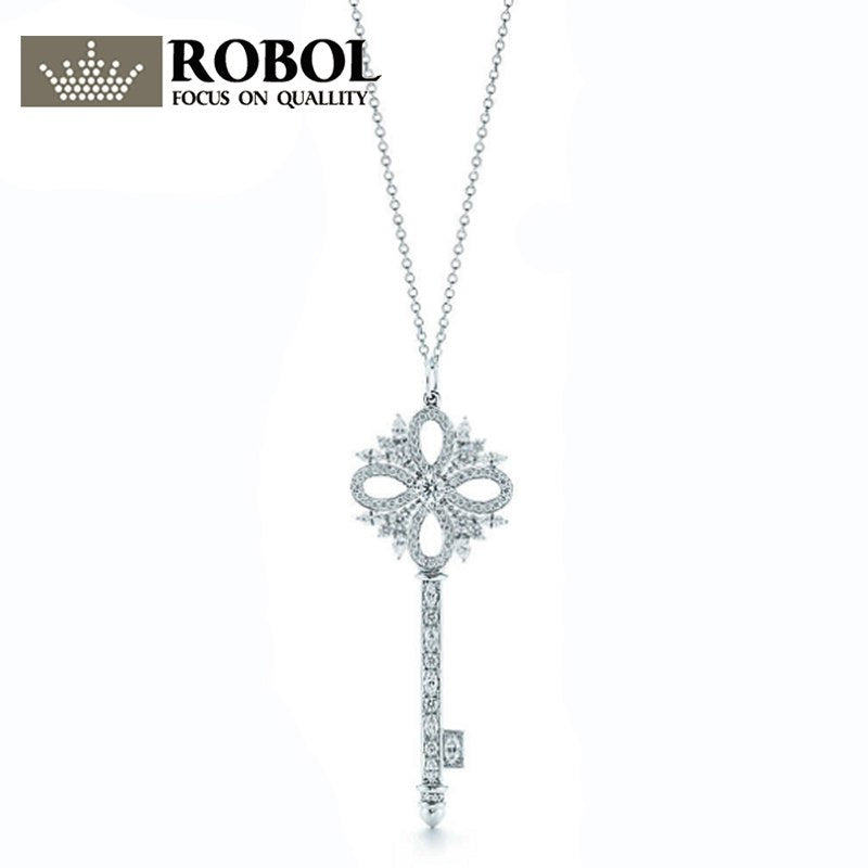 100% 925 Sterling Silver New Stylish Temperament Hollow Elegant Key Necklace Lady Charm Key Clavicle Chain