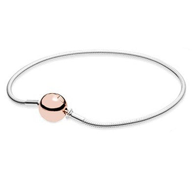 100% Classic Logo Round Gold Chain Pink Gold Color Sterling Silver Bracelet Bracelet for DIY Jewelry Ladies Bracelet