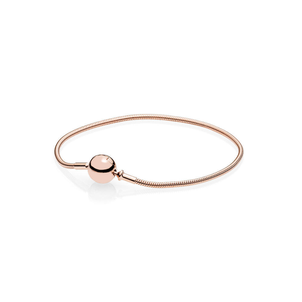 100% Classic Logo Round Gold Chain Pink Gold Color Sterling Silver Bracelet Bracelet for DIY Jewelry Ladies Bracelet