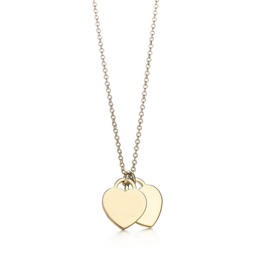 100% Double Heart Lock Pendant in Sterling Silver Gold Color Rose Gold Necklace Clavicle Chain Girl Gift