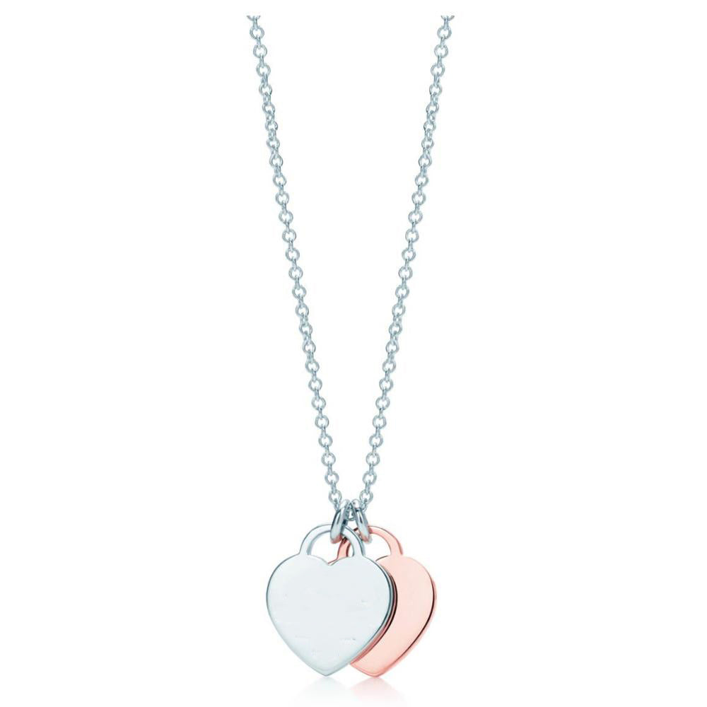 100% Double Heart Lock Pendant in Sterling Silver Gold Color Rose Gold Necklace Clavicle Chain Girl Gift