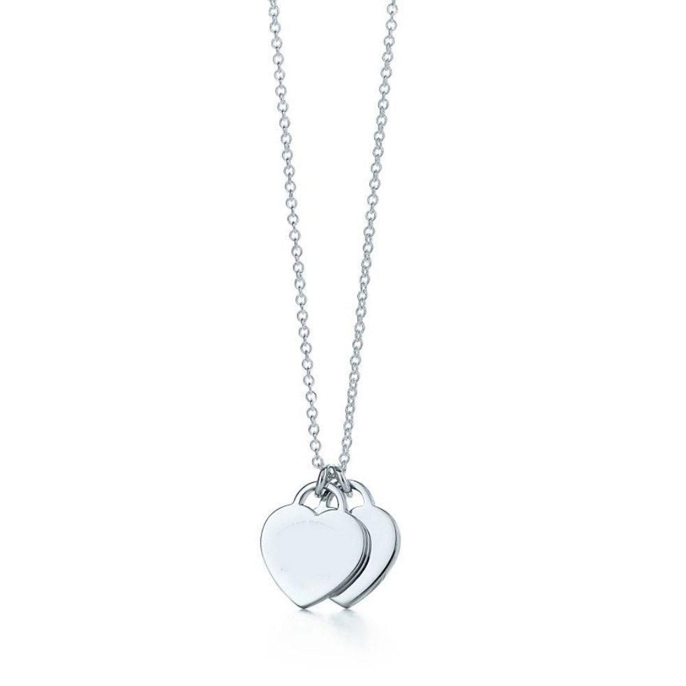 100% Double Heart Lock Pendant in Sterling Silver Gold Color Rose Gold Necklace Clavicle Chain Girl Gift