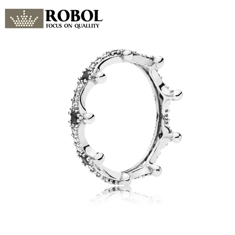 2020 NEW 925 Sterling Silver Rings Enchanted Crown Ring, Clear CZ & Black Crystals Charm Original Female pop Jewellery