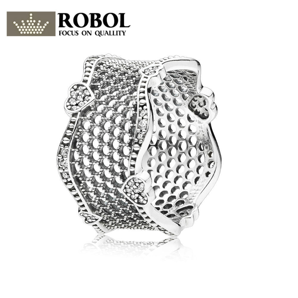 2020 NEW 925 Sterling Silver Rings Lace of Love Ring, Clear CZ Fit DIY Charm Original Female Pop Jewellery