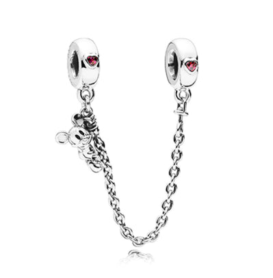 925 Silver Original 1:1 LOGO Climbing MI Mouse Bright Hearts Gestures Red CZ Pan Series Safety Chain Free shipping Jewelry