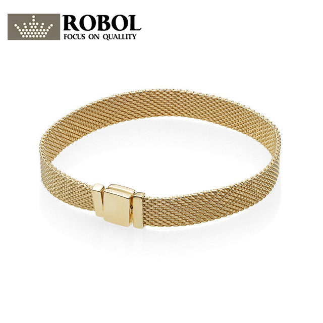 925 Sterling Silver Original PAN Bracelets Reflexions 587712 Jewelry GOLD Mesh Chain High Quality 1:1 Template