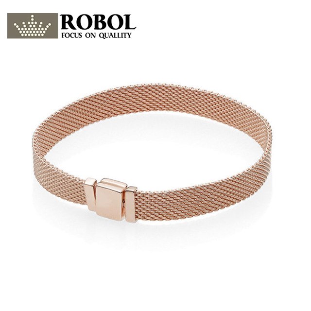925 Sterling Silver Original PAN Bracelets Reflexions 587712 Jewelry ROSE GOLD Mesh Chain High Quality 1:1 Template