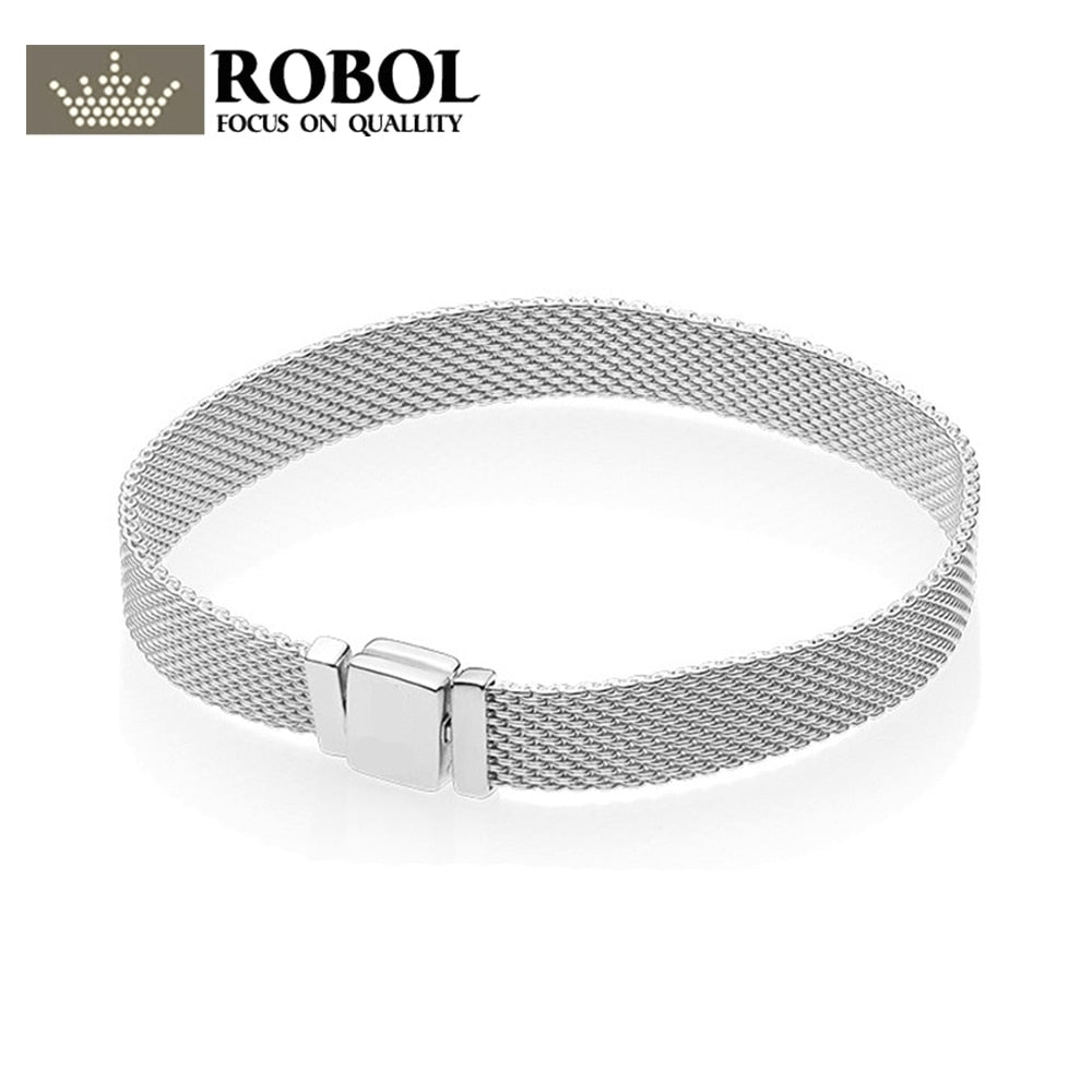 925 Sterling Silver Original PAN Bracelets Reflexions 597712 Bracelet Jewelry Female Mesh Chain High Quality 1:1 Template