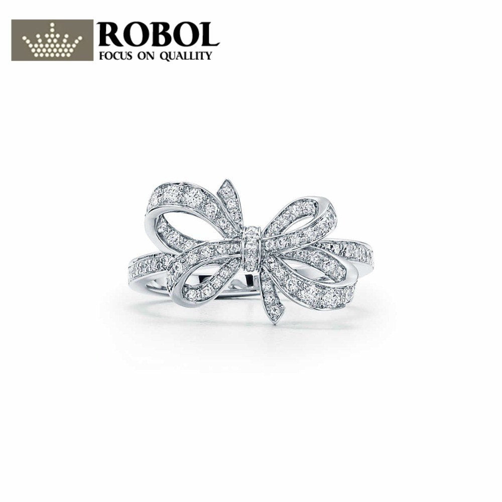 925 Sterling Silver Wedding Party Ring Charm With Cubic Zirconia Fit Women's Bowknot Shape Rings Birthd Party Charm Gift
