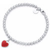 Charm 925 Sterling Silver Bracelet Green Pink Red Heart Shaped Women's Round Silverware Matching Tiff Jewelry Bracelet