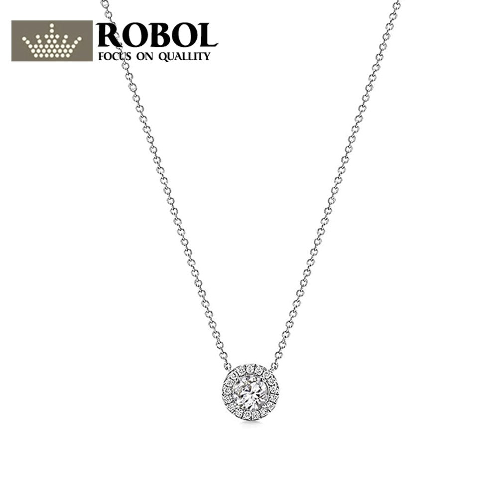Charm 925 Sterling Silver Scintillation Cubic Zirconia Round Necklace Original Women Pendant Clavicle Chain Fashion TIFF