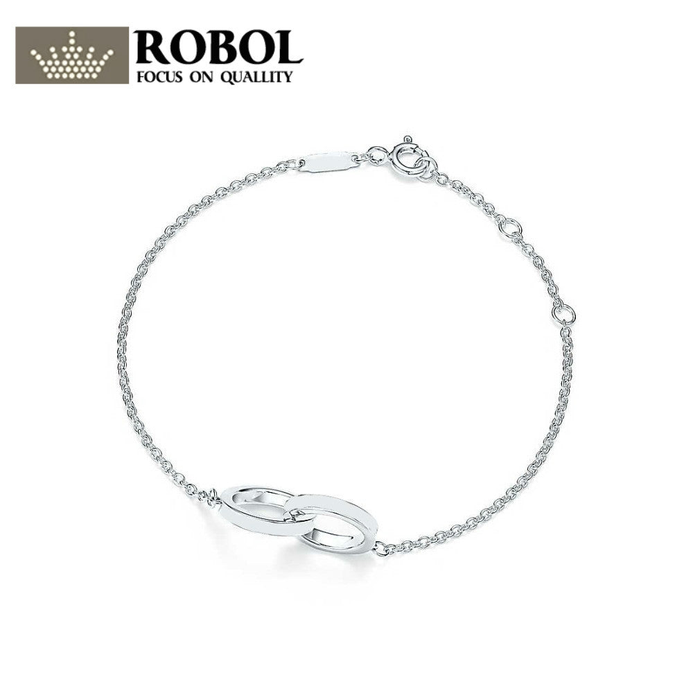 Charm 925 Sterling Silver Simple Double Round Geometric Bracelet Classic Logo Women Original Bracelet Gift Jewelry TIFF