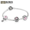 Genuine 100% 925 Sterling Silver Bracelet For Set Europe Women Spring flowers Star Original birthd Gift charm Jewelry