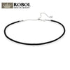 PAN 925 Sterling Silver Black Leather Choker Necklace & Feather Pendant, Clear CZ Diy Original Charms Jewelry Set