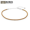 PAN 925 Sterling Silver Golden Tan Leather Choker & Feather Diy Original Charms Jewelry Women Gifts