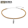 PAN 925 Sterling Silver Golden Tan Leather Choker & Feather Diy Original Charms Jewelry Women Gifts