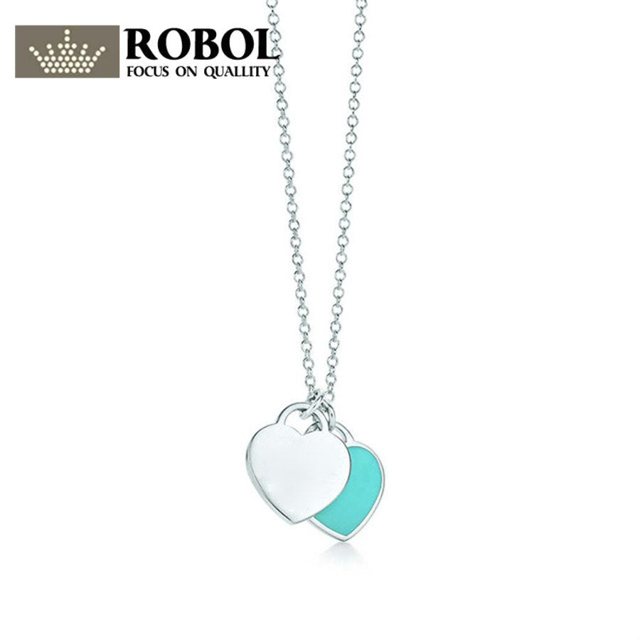 Pure 925 Sterling Silver Pandent Women Jewelry Heart Necklace Green Red Heart Jewelry Rose Gold Color Heart Love Necklace