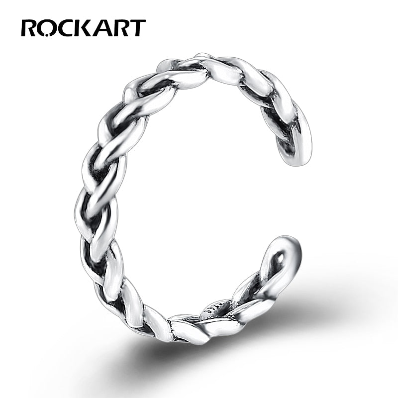 Authentic 925 Sterling Silver Vintage Antique Twisted Rope Open Rings For Women Punk Fine Jewelry Adjustable Retro S925