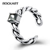 Real 925 Sterling Silver Vintage Black Square Agate Chain Open Ring For Women Adjustable Fine Jewelry Punk Luxury Rings