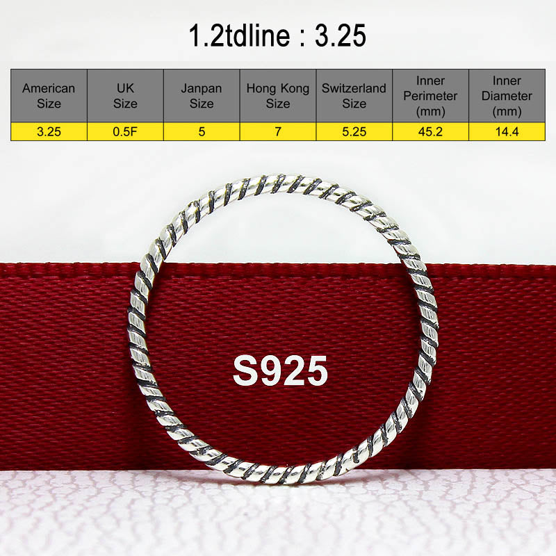 Sterling Silver 925 Ring Vintage Round Twisted Rope Knuckle Elegant Rings For Women Fashion Jewelry Classic 7 Sizes