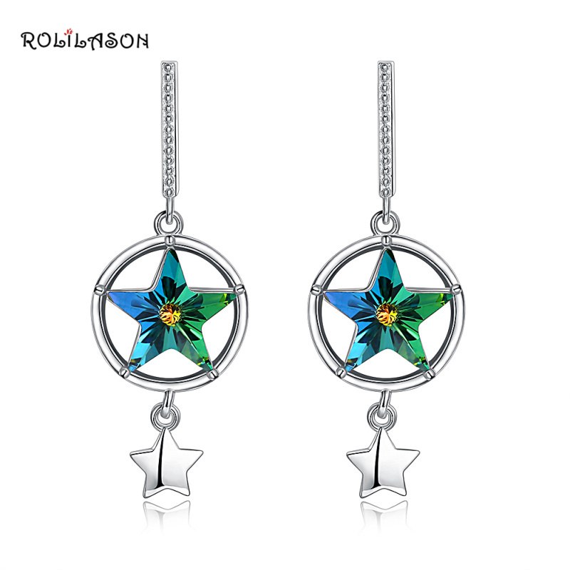 Pure 925 sterling silver created Rainbow color Topaz drop Star Circle earrings for women party gift jewelry 3.6g SE30