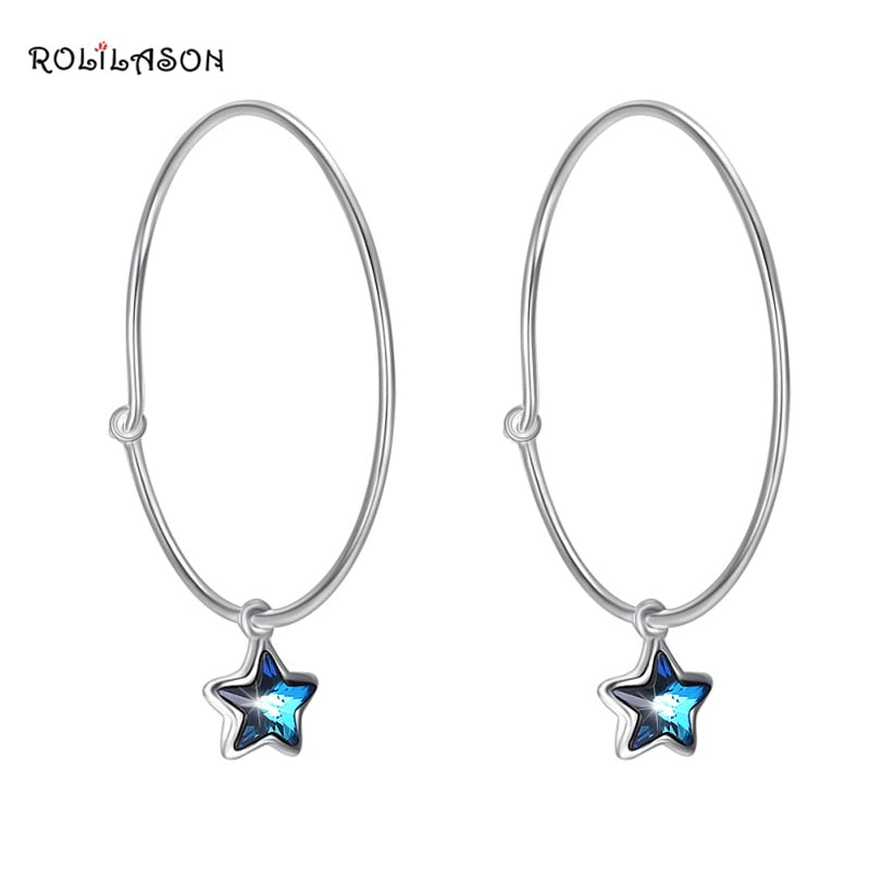 Pure 925 sterling silver created Rainbow gem Topaz drop Circle Star earrings for women party gift jewelry 1.9g SE25