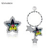 Pure 925 sterling silver created Rainbow gem Topaz drop Circle Star earrings for women party gift jewelry 1.9g SE26