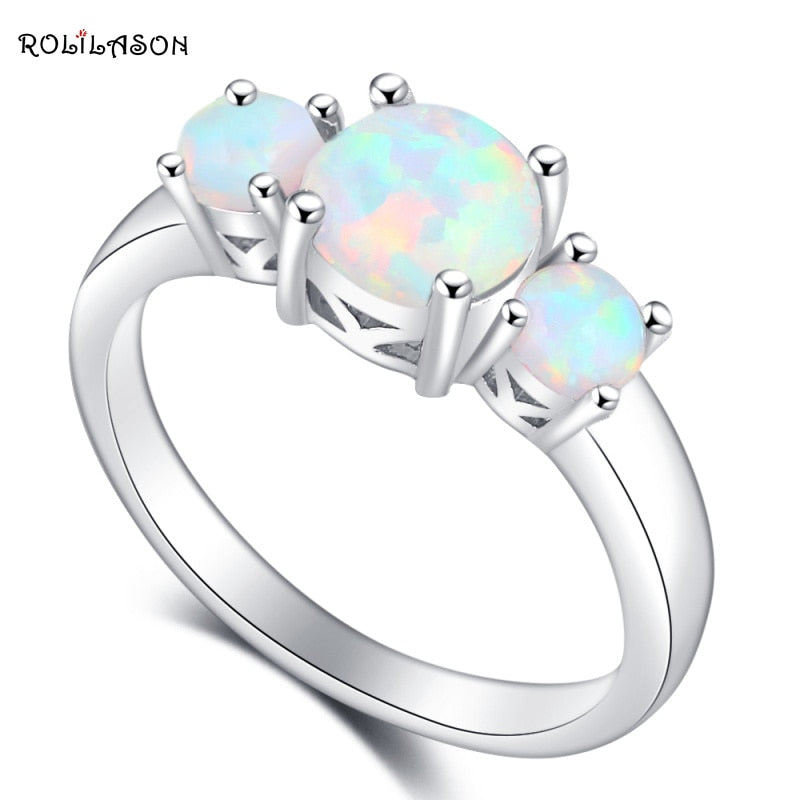 Stylish Round Design White Fire Opal 925 Silver Rings USA Size #5#6#7#8#9#10 Fashion Jewelry for Women OR855