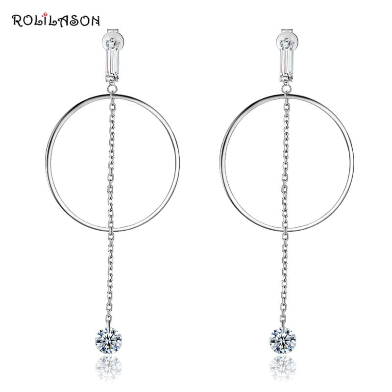 Trendy real 925 sterling silver Clear topaz round drop earrings for girl party gift pure silver jewelry 4.2g SE20