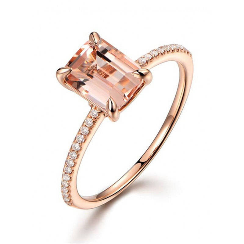 Female Square Ring Set Luxury 18KT Rose Gold Filled Ring Vintage Wedding Band Promise Engagement Rings For Women