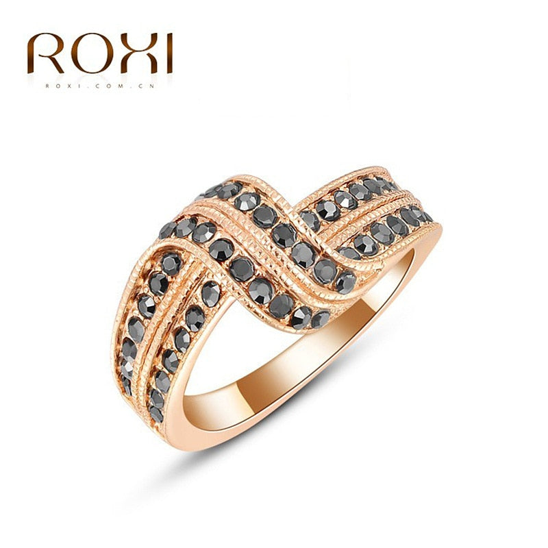 AliExpress Europe and the United States foreign trade best-selling jewelry Austria crystal rose gold black ring