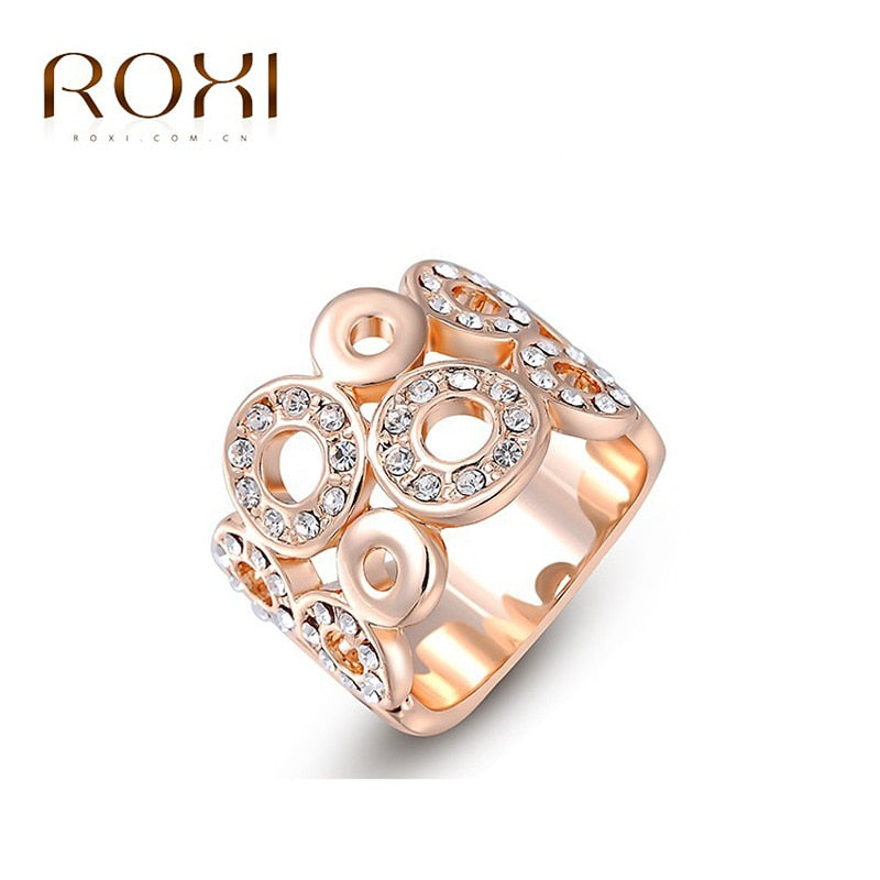 AliExpress foreign trade best selling jewelry jewelry   authentic Austrian crystal rose gold multi-ring ring