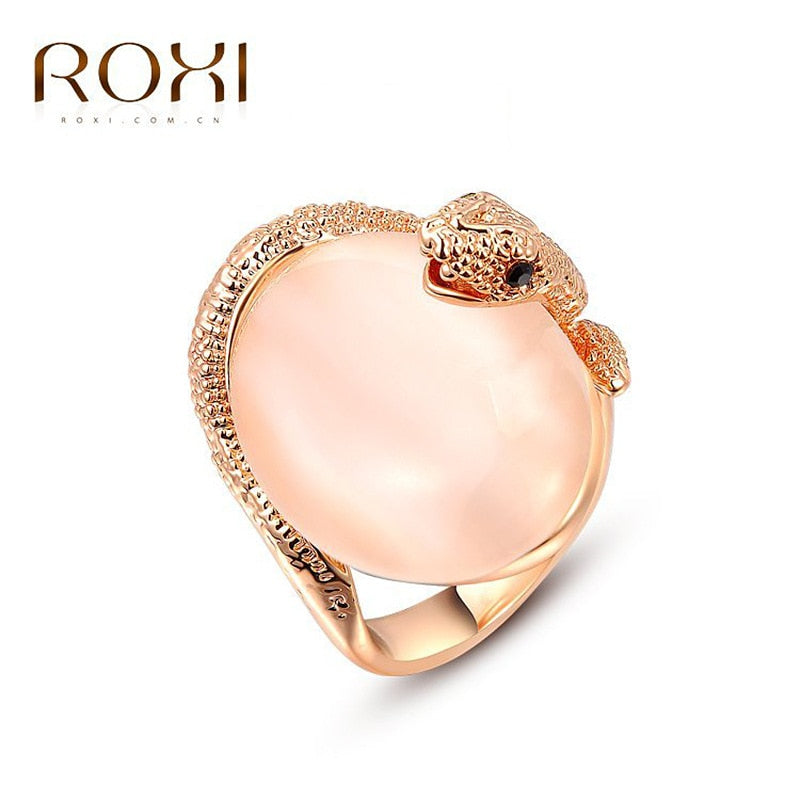 AliExpress foreign trade best selling jewelry   genuine rose gold snake hug eye stone ring