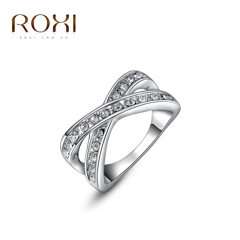 AliExpress foreign trade best selling jewelry   quality Austrian crystal white gold cross ring