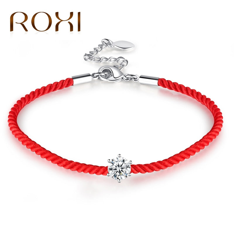 ROXI Austrian Round Crystal Charm Bracelets for Women Red Thread Line Rope Trendy Bracelet Bangles femme boho Jewelry pulseras