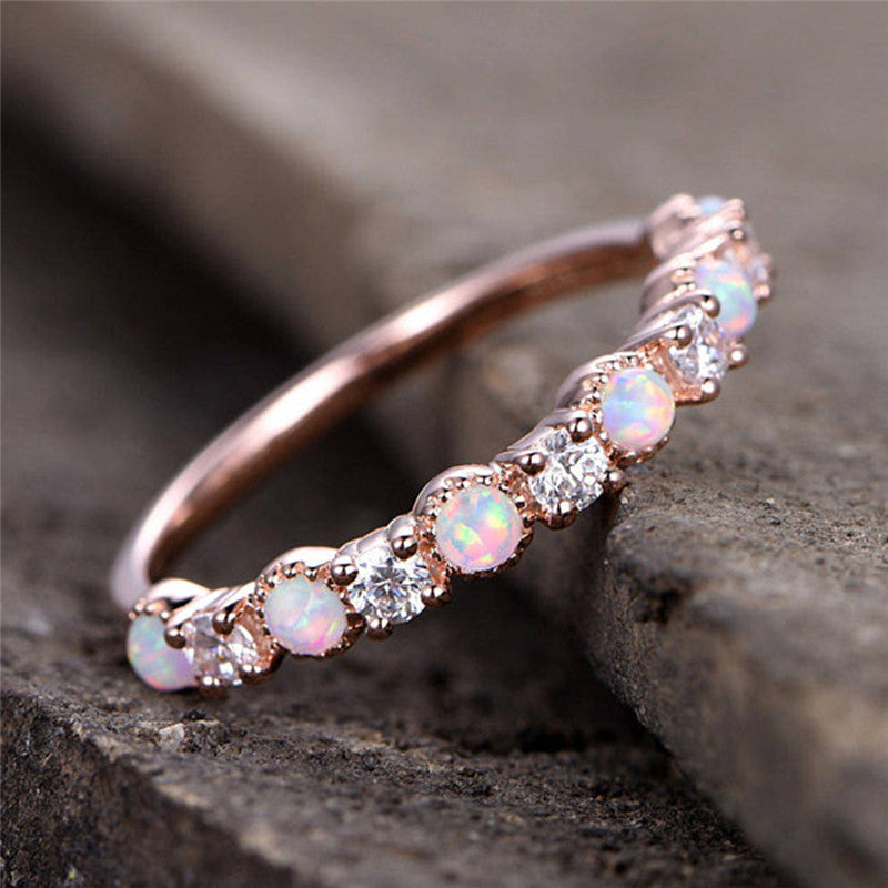 New Opal Wedding Ring Rose Gold Color CZ Zircon Vintage Opal Engagement Rings for Women Jewelry Drops bagues pour femme