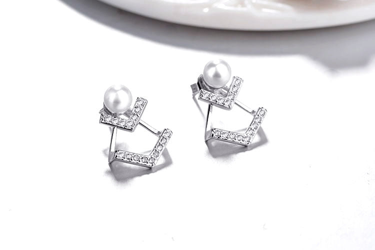 Silver Rose Gold Color Double Style Pearl Women Stud Earring Design Earring For Women Girl Silver Jewelry 2020 New Brand
